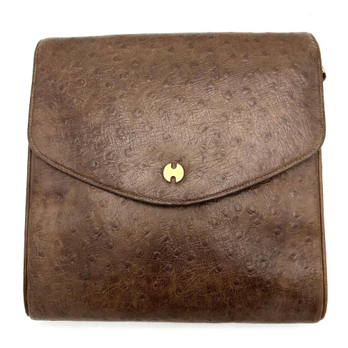1970s HALSTON Brown Ostrich Leather Crossbody Bag