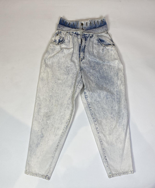 1980s Stefano Acid Wash Fold Over Waist Jeans