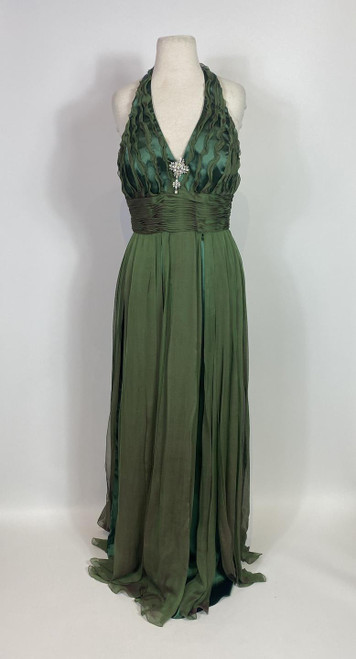 1990s - Y2K Terani Couture Green Ruffle Silk Gown Deadstock NWT