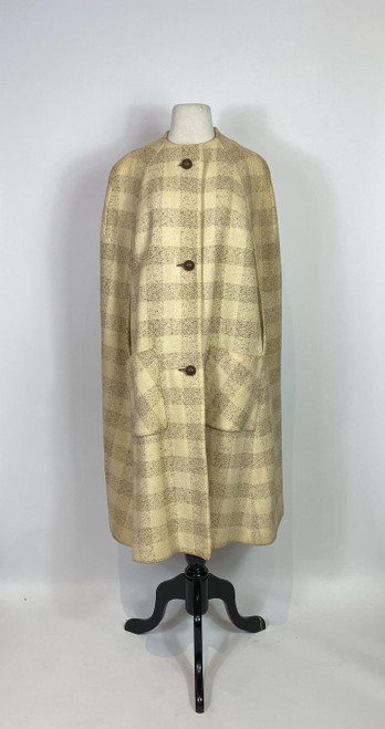 1960s Cream Plaid Wool Cape Coat by Netherland Fashions