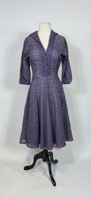 1940s - 1950s Eggplant Purple Lace Swing Dress