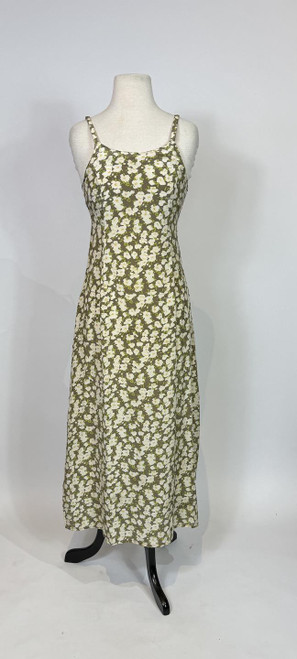 Y2K Green Brown & White Floral Print Silk Maxi Dress