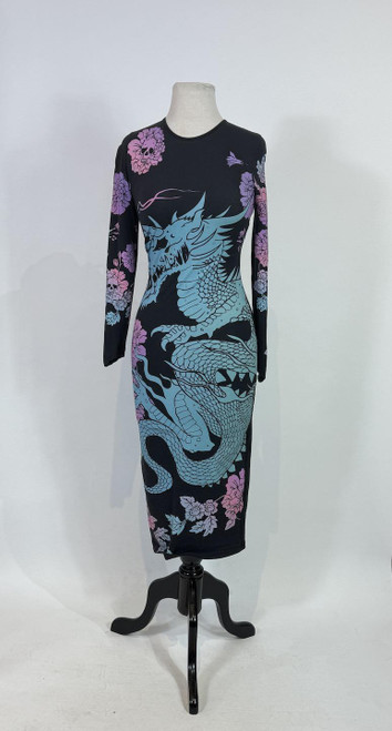 Y2K JawBreaker Dragon Print Lace Up Bodycon Dress