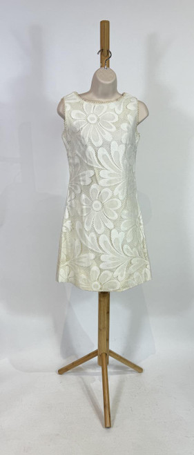 1960s White Floral Lace Mini Shift Dress