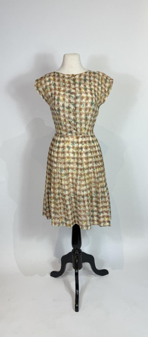 1950s - 1960s Mary-Lee Dallas Brown Watercolor Abstract Print Dress