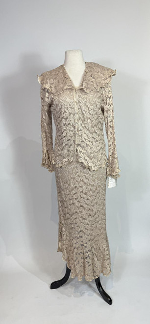 1990s Sara Mique Beige Lace Maxi Skirt and Blouse 3 pc Set Deadstock NWT