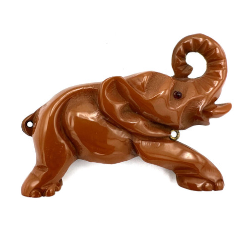 1920s - 30s Dark Caramel Bakelite Carved Elephant Brooch