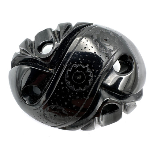 1920s - 30s Black Bakelite Carved Oval Brooch