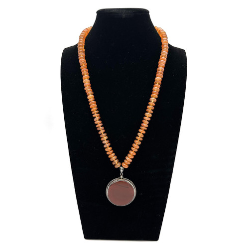 1990s Carnelian Beaded Sterling Silver Pendant Necklace