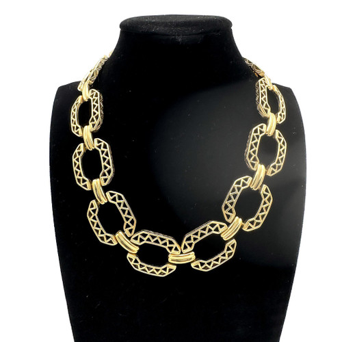 1970s - 80s Monet Golden Chain Zig Zag Geometric Necklace
