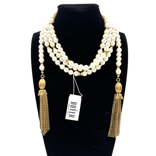 1990s Boyer New York Pearl And Tassel Necklace Or Belt