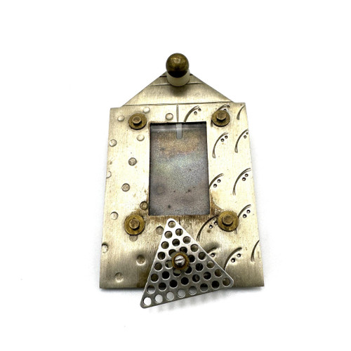 1988 Thomas Mann Techno-Romantic Metal Frame Brooch
