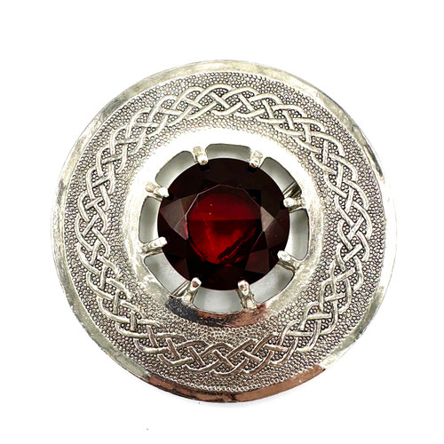 1970s Accessocraft NYC Silver Jumbo Red Glass Gem Round Belt Buckle