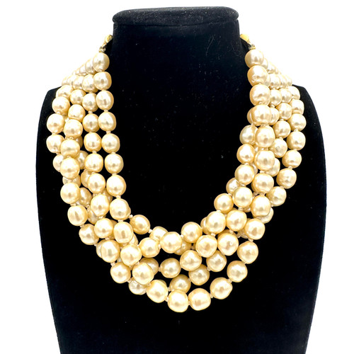 1990s GIVENCHY Clear Crystal Beaded Glass Necklace