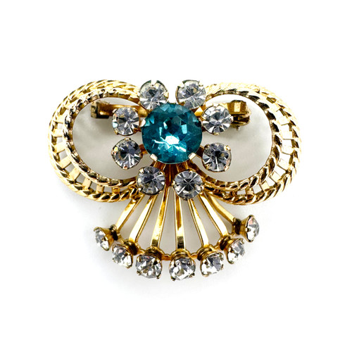 1950s Van Dell Golden Miniature Rhinestone Bow Brooch 1950s Van Dell Golden Miniature Rhinestone Bow Brooch