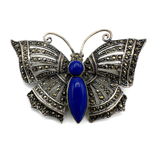 1990s Sterling Silver Marcasite Stone Butterfly Brooch 1990s Sterling Silver Marcasite Stone Butterfly Brooch