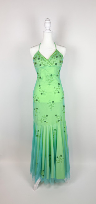 Y2K City Triangles Blue and Green Mesh Beaded Gown