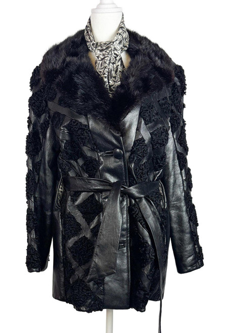 1970s Persian Lamb & Mink Checkered Leather Coat