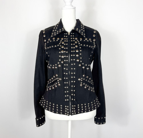 1970s Roncelli Black Denim Studded Jacket