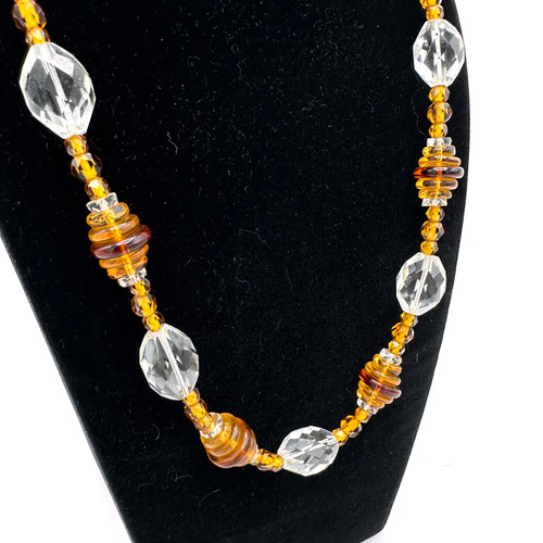 1990s GIVENCHY Clear Crystal Beaded Glass Necklace