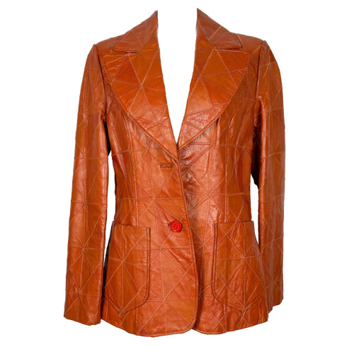 1970s Burnt Orange Patchwork Leather Blazer Jacket