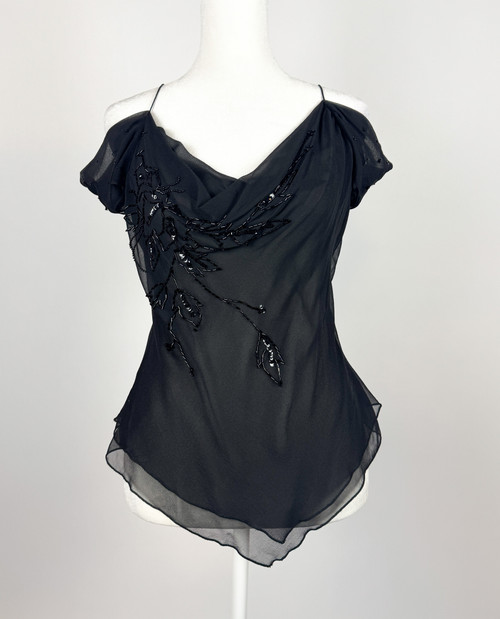 Y2K Bebe Black Silk Beaded Fairy Top