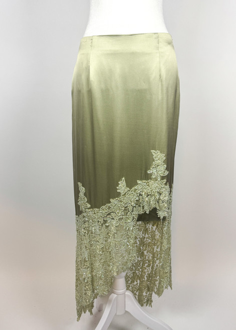 Y2K Jovani Green Silk and Lace Fairy Maxi Skirt