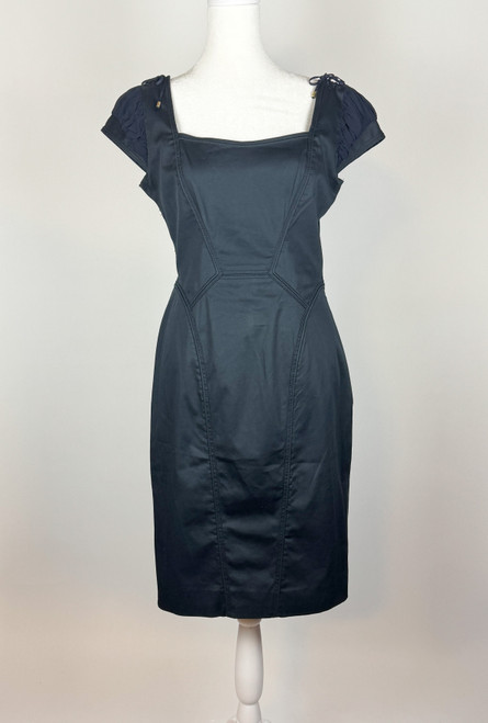 Y2K Zac Posen Navy Blue Cotton & Silk Fitted Dress
