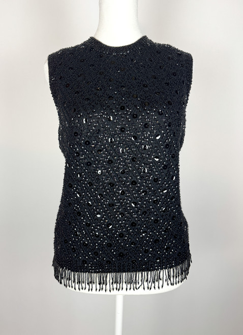 1950s Black Wool Sequin Fringe Tank Top