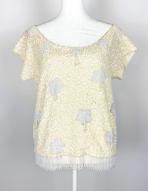 1950s Cream Wool Sequin Beaded Top