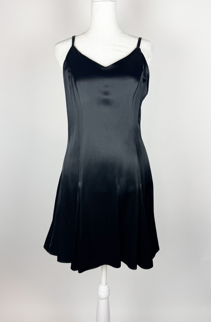1990s Betsey Johnson Black Satin Mini Dress