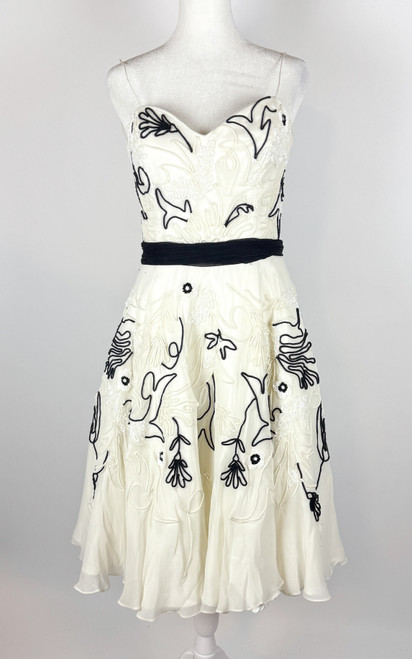 Y2K Sherri Hill White Silk Applique Party Dress