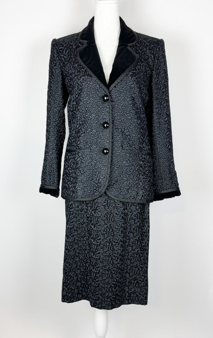 1960s Saint Laurent Black Fully Embroidered Skirt Suit Set