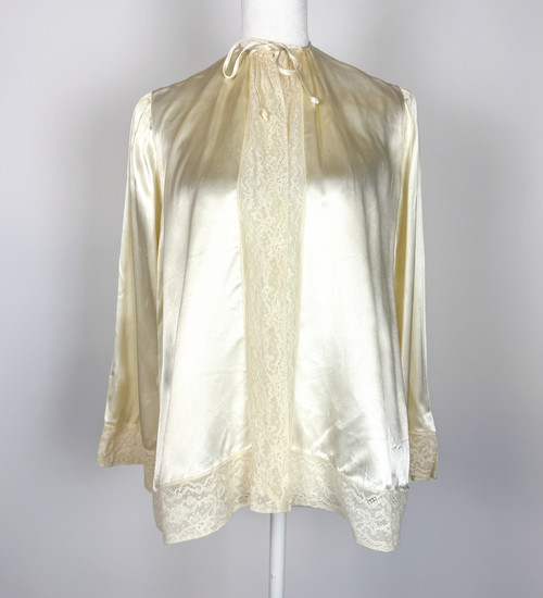 1940s Cream Liquid Satin Bed Jacket