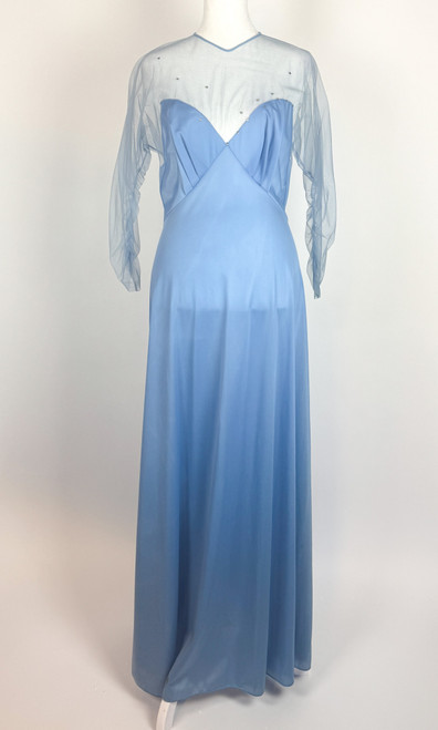 1970s Blue Mesh Rhinestone Maxi Slip Dress