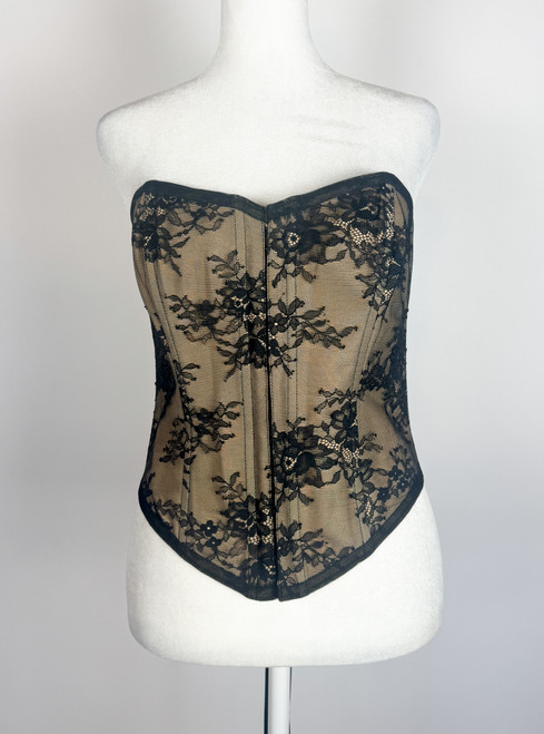 1990s - Y2K Betsey Johnson Black Lace Corset Top