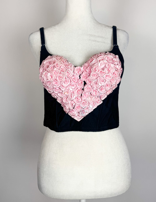 1990s Pink Rose Heart Bustier Corset Top