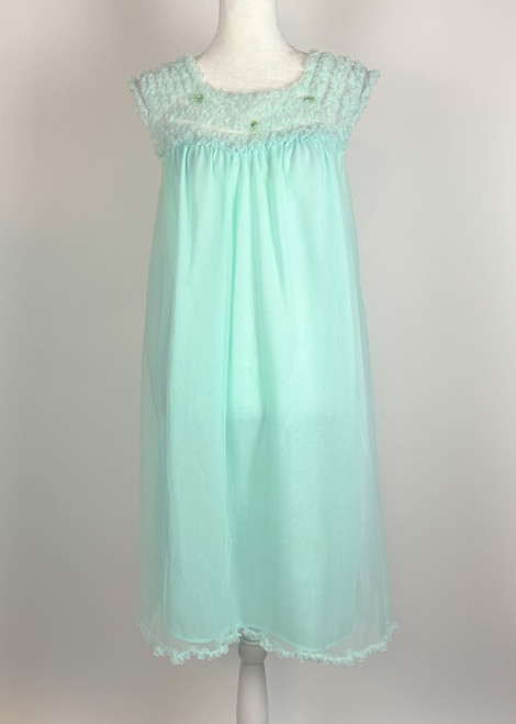 1960s Blue Ruffle Chiffon Babydoll Slip Dress