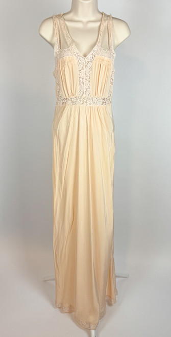 1940s Peachy Pink Rayon & Lace Maxi Slip Dress