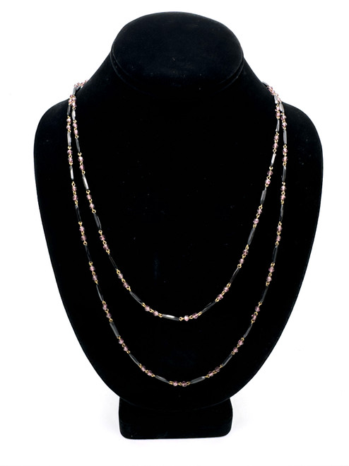 1920s Pink And Black Long Glass Micro Beaded Necklace