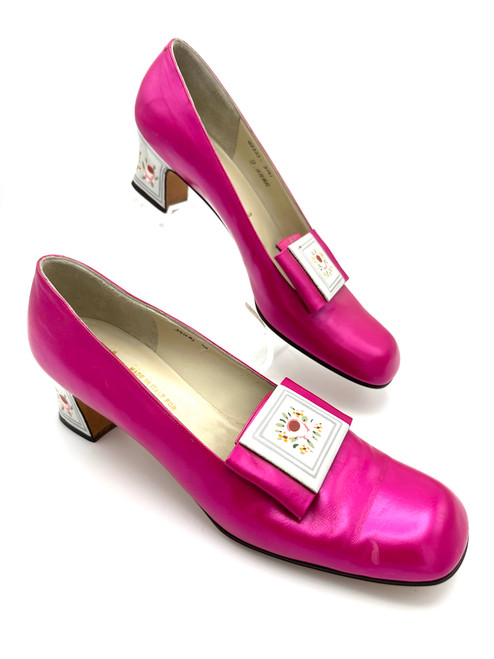 1960s Merli For Neiman Marcus Hot Pink Hand Painted Mod Block Heels