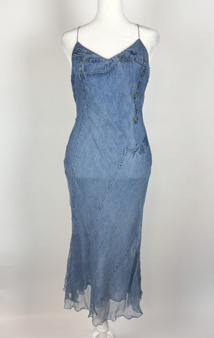 John Galliano for Dior SS 2000 Denim Trompe L'oeil Silk Slip Dress