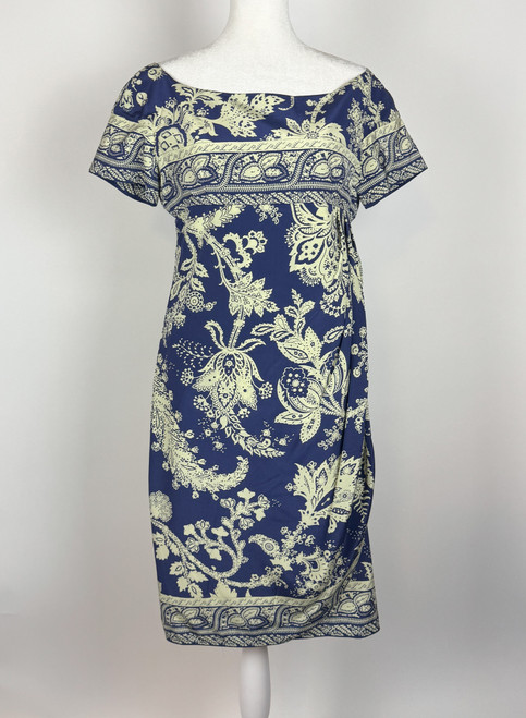 1990s Valentino Boutique Blue Paisley Silk Dress