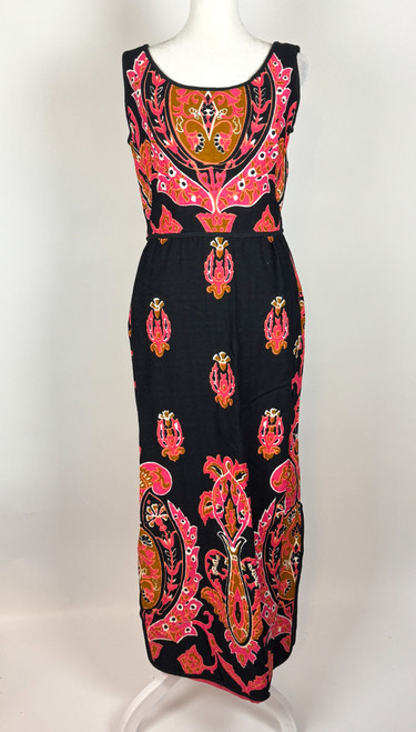 1960s  Pink and Black Psychedelic Print Maxi Dress