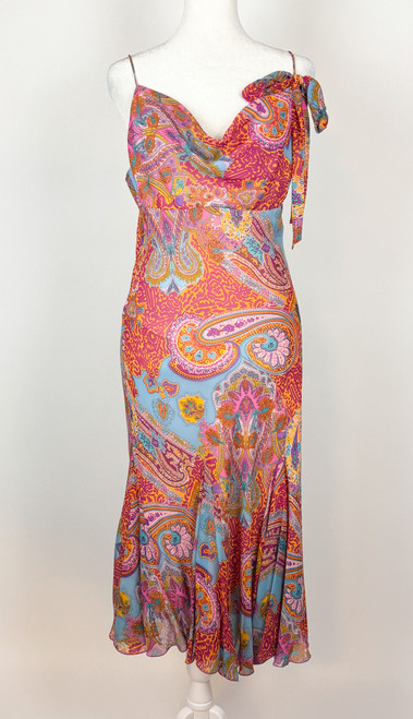 Y2K Pink Paisley Bias Cut Silk Dress