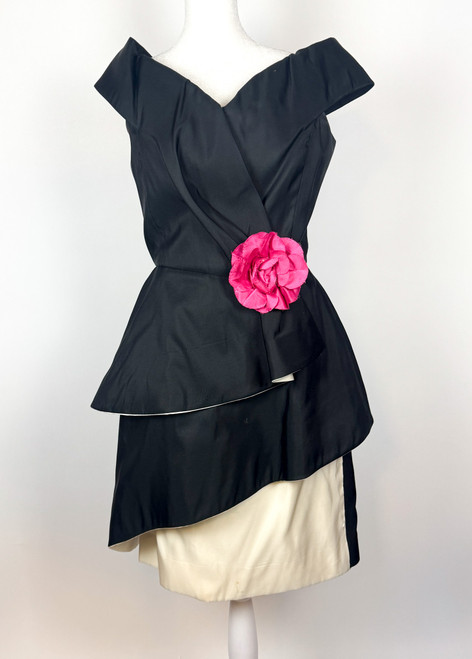 1980s Scassi Black Structured Cocktail Dress