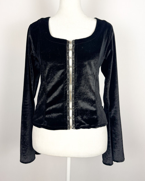 1990s Black Velvet Grunge Flare Sleeve Top