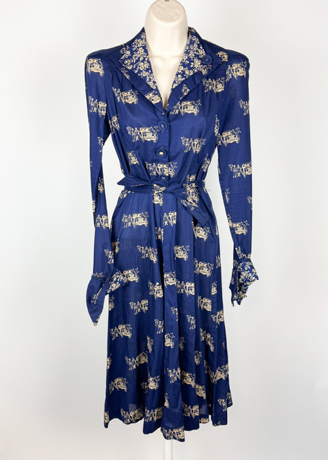 1970s does 1940s Novelty Car Print Cotton Dress