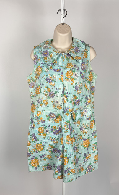 1960s - 1970s Blue Floral Print Romper