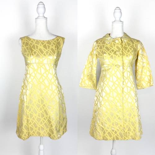 1960s Yellow Babydoll Mini Dress and Jacket 2 Pc Set